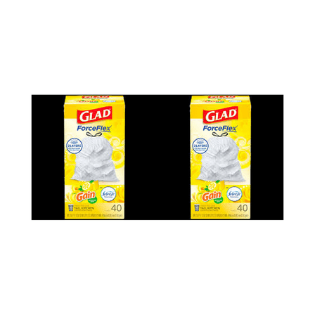 2 Pack Glad ForceFlex Lemon Scent Tall Kitchen Trash Bags, 13 Gal, 80ct