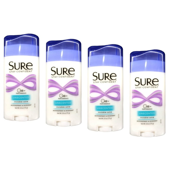 Sure Invisible Solid Anti-Perspirant & Deodorant Unscented - 2.6 oz (Pack of 4)