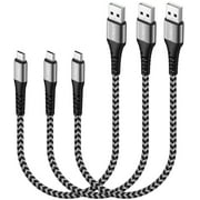 SUNGUY Micro USB Cable 1FT 3Pack Short Braided Android USB 2.0 Cord Fast Charging Data Sync Cables for Samsung Galaxy