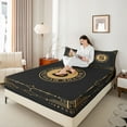 thumbnail image 4 of Manfei Initial Letter S Queen Sheet Sets, Black Gold Monogrammed Flat Sheet, Retro Tribal Aztec Geometric Queen Fitted Sheet, Breathable Home Decor, 4pcs, 4 of 7