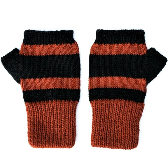Modern 100% Alpaca Fingerless Mittens - Terracotta / Black (XS)