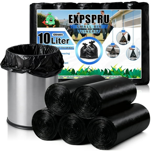 Amorvolat Small Garbage Bags 3 Gallon Biodegradable Trash Bags 10L Compost Bags for Bathroom, Office, Bedroom, Kitchen, 120 Count,Black