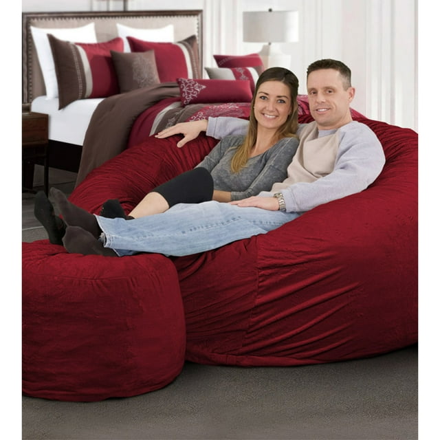 Ultimate Sack 6000 6-Foot Bean Bag Chair Oversized Foam Lounger, Burgundy Suede Cover