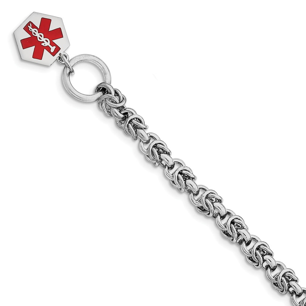Sterling Silver Engraveable Enameled Hexagon Medical ID Bracelet 