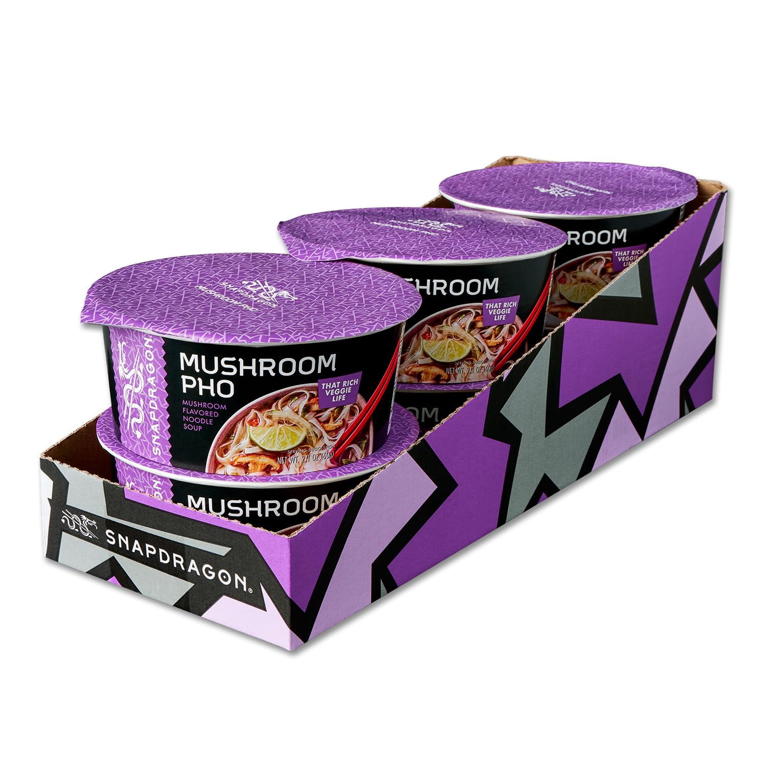 Snapdragon Vietnamese Mushroom Pho Instant Noodle Bowls | Mushroom Flavor Broth with Rice Noodles | Gluten Free | No Artificial Flavors | No MSG Added | 2.1 oz (6 Pack)