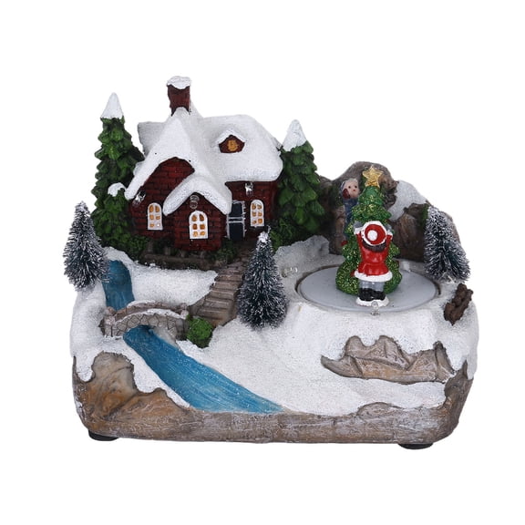 Takeoutsome LED Light Christmas Village House Luminous Figurines Animated Music Xmas Gift