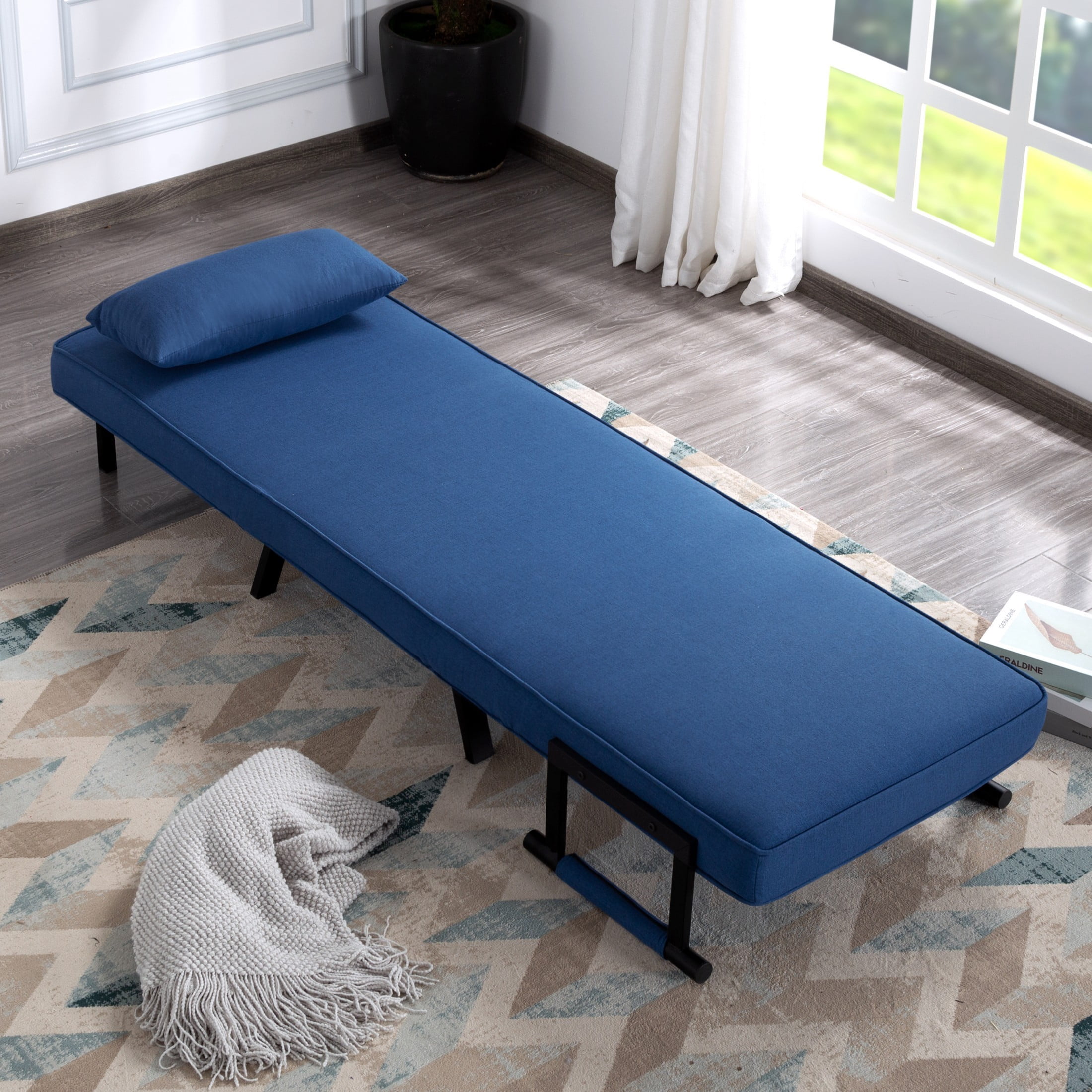 BSHTI Modern Folding Arm Chair Lounge 4-in-1 Convertible Sofa Bed with Adjustable Backrest for Small Spaces (Blue)