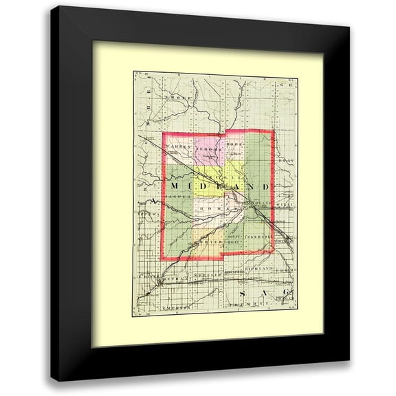 Walling 12x14 Black Modern Framed Museum Art Print Titled - Midland Michigan - Walling 1873