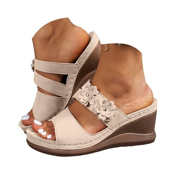 Mostsola Womens Wedge Sandals Summer Dressy Slip on Shoes Bohemian Flower Platform Heels