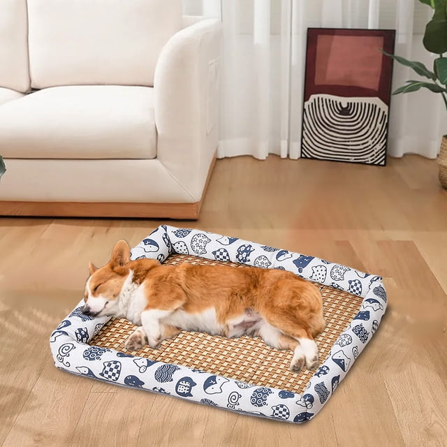 Fiudx Nevera de Verano para Mascotas, Cojín de Ratán Suave, Cama Transpirable y Refrescante para Perros, Tapete para Gatos de Diseño Duradero, Espacio de Relajación Cómodo, Ideal para Gatos y Perros