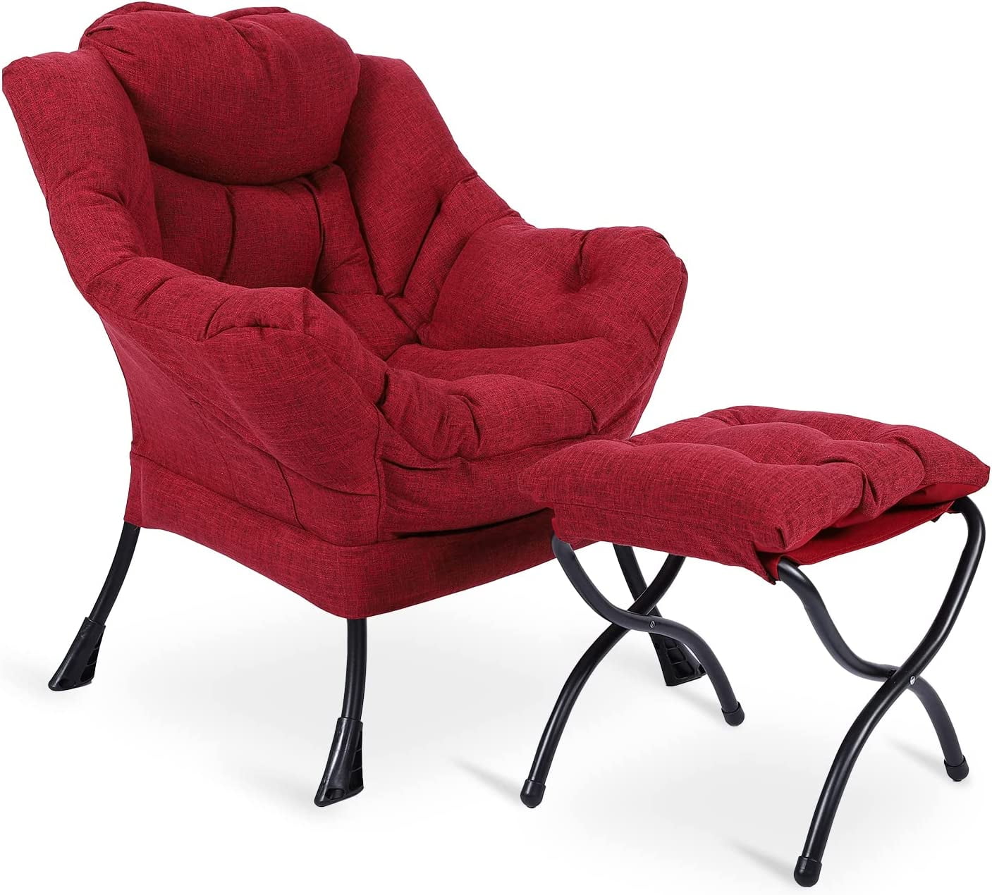 VIVIJASON Modern Cotton Fabric Lazy Chair with Ottoman, Accent