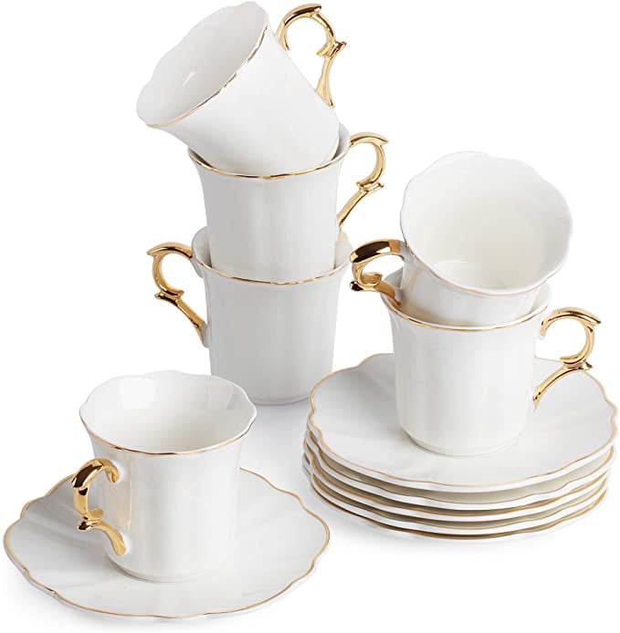 Vintage Set of 6 White Demitasse Cup & Saucers