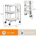 thumbnail image 7 of EastVita Heavy Duty Folding Utility Cart,Stainless Steel Service Cart 133 lbs Shelf,3-Tier Rolling Cart with Lockable Wheels for Restaurant,Garage,Office,Silver, 7 of 7