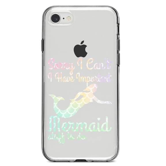 DistinctInk Clear Shockproof Hybrid Case for iPhone 7 8 SE (2020 Model) 4.7" Screen TPU Bumper Acrylic Back Tempered Glass Screen Protector - Sorry I Have Important Mermaids Stuff
