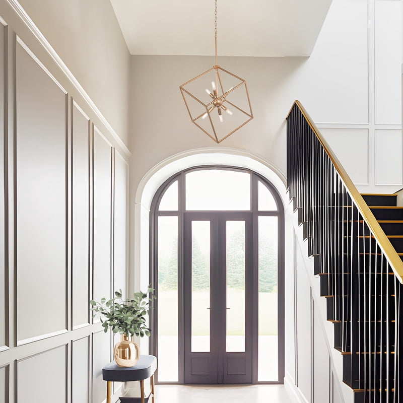 LNC 6-Light Gold Geometric Cube Cage Chandelier