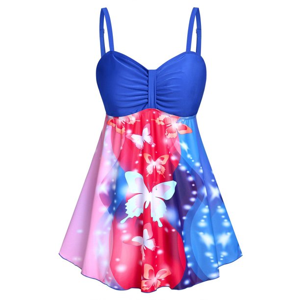 Tankini con Estampado de Mariposa en Talla Extra Rosegal Blusas Tallas Grandes