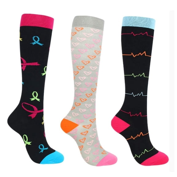 Harpily 3 Pack Compression Socks Unisex Colorful Patterned Graduated Quick Dry Breathable Leg Support Stockings for Running Cycling Travel
