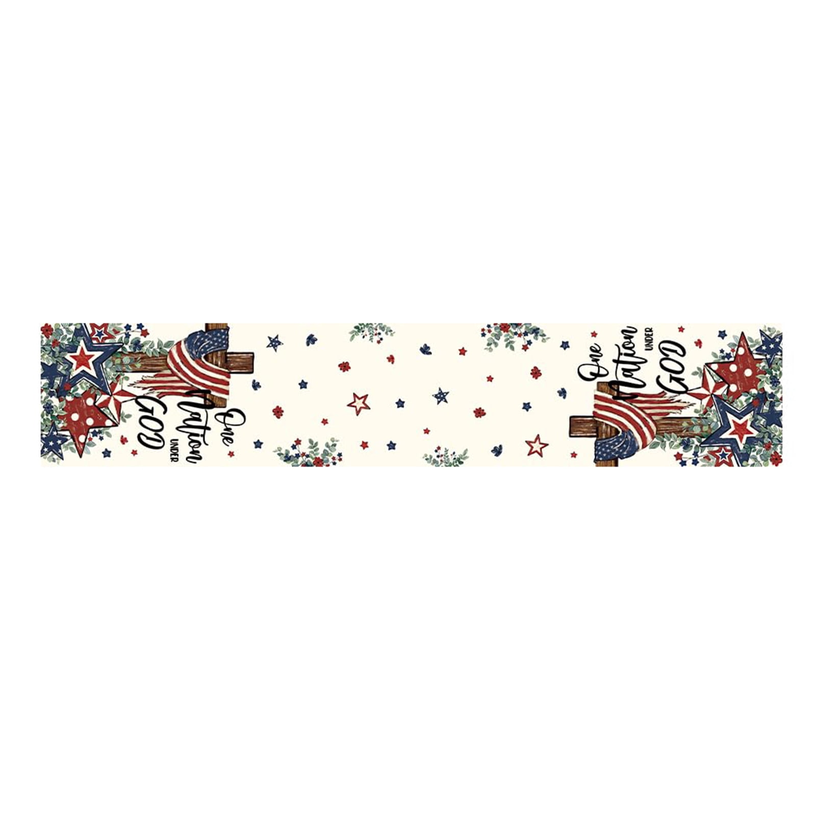 Patriotic Table Runner with Stars Cross Plants for Independence Day Memorial Day Farmhouse Home Dining Table Decor
