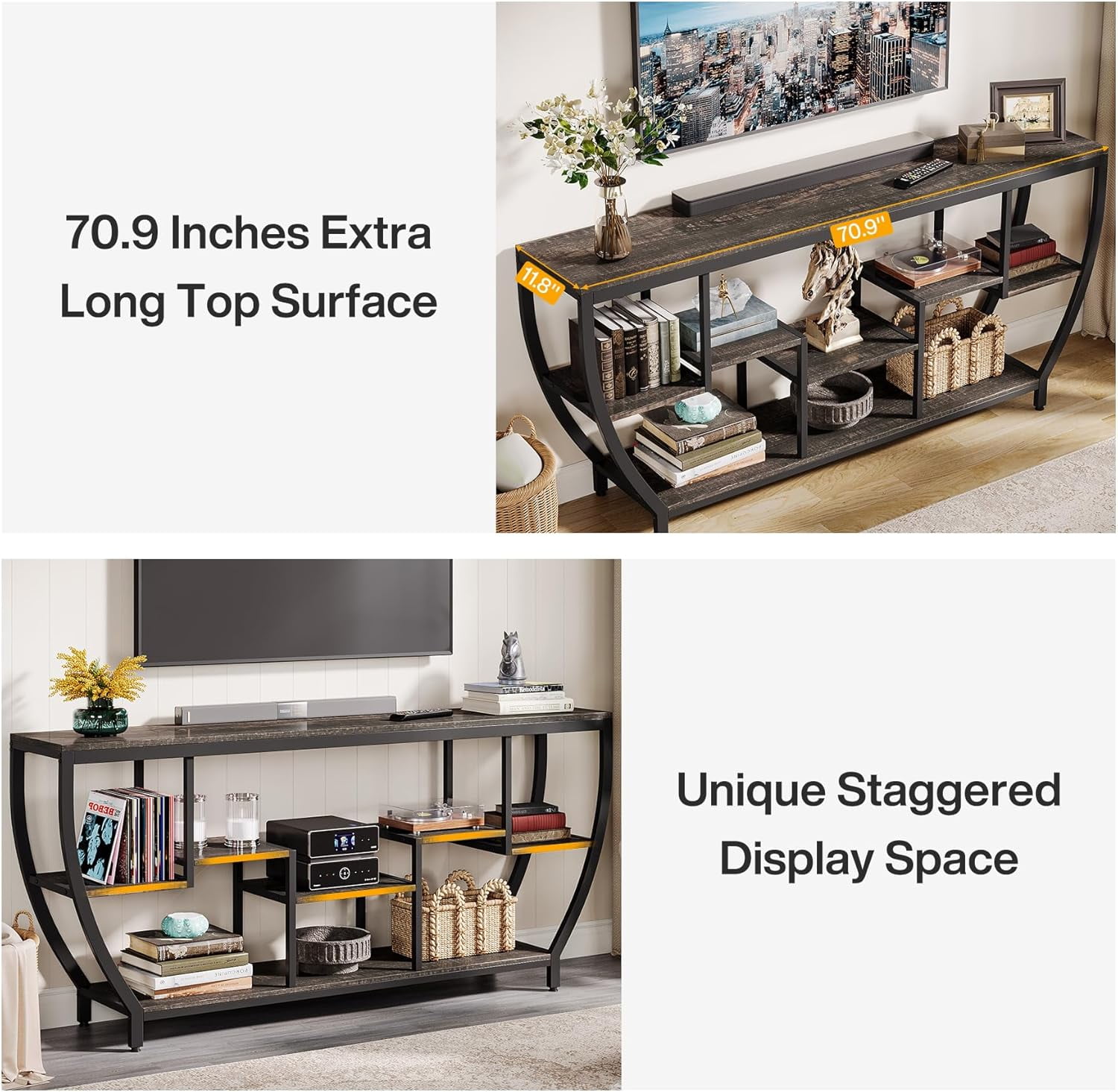 Tribesigns TV Stand for Televisions up to 80 Inches, 70.9 Inches Entertainment Center with Storage Shelves, Wood TV Media Console Table Unit for Living Room, Bedroom