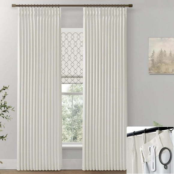 AIR-Pinch Pleated Curtains Blackout Curtains 96 Inches Long 2 Panels Set,Black Out Cream Linen Hooks Track Length Floor to Ceiling Curtain Drapes for Living Room Cortinas Para Cuarto Bloqueador De Lu