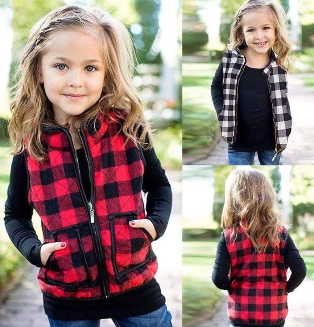 Toddler Baby Girl Boy Plaid Christmas Vest Sleeveless Jacket Coat Outerwear Fall Winter Clothes 