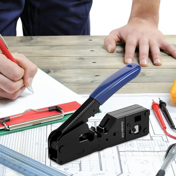 Network Tool Kit Portable Ethernet Cable Crimper Kit RJ45 Crimping Tool Kit Ethernet Crimping Tool with Network Cable Tester Shielded Pass Through Network Connector for Network