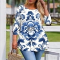 thumbnail image 4 of Sawvnm Women Blouses Plus Size Women's Fashion Loose Casual Printing 3/4 Sleeve T-Shirt Round Neck Plus Size Top Skirts for Women White 2XL, 4 of 5