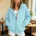 thumbnail image 4 of Hoodies for Girls Black Zip up Sweatshirts OverSized Preppy Tops Long Sleeve Baggy Pullover Y2k Jacket (Sky Blue,11-12 Years), 4 of 5