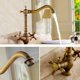 thumbnail image 5 of Grifo de cobre antiguo giratorio de 360 ​​°, fregadero de latón doble, fregadero de cocina cepillado, lavabo suave, grifo vintage para agua fría y caliente, Sunny, 5 of 5