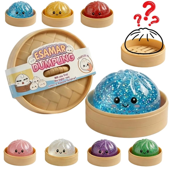 CQHVKQ 4" Mystery Dumpling Squishy Toy, Galaxy Glitter Dumpling Squishy Mystery Box, Dumpling Stress Squeeze Balls with Steamer Box, Stress Relief Squishy Dumpling Toys for Anxiety Relief, Blue