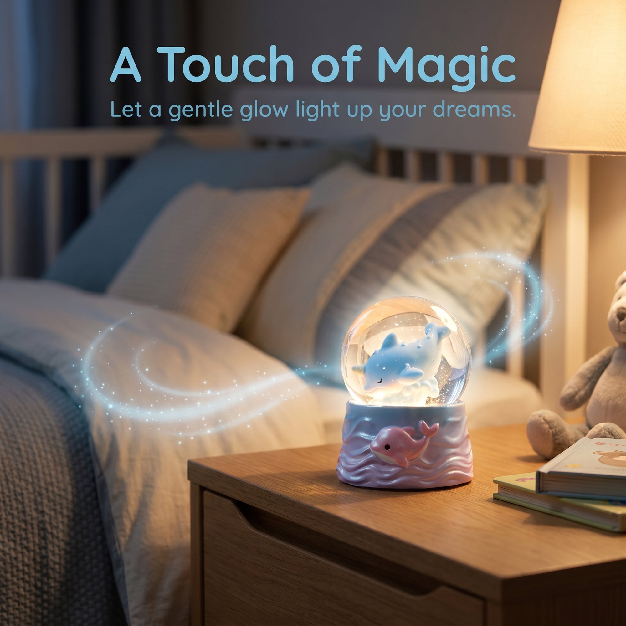 Unique Bargains Cartoon Light Up Crystal Ball Mini Resin Figurine Snow Globe Pink Style B