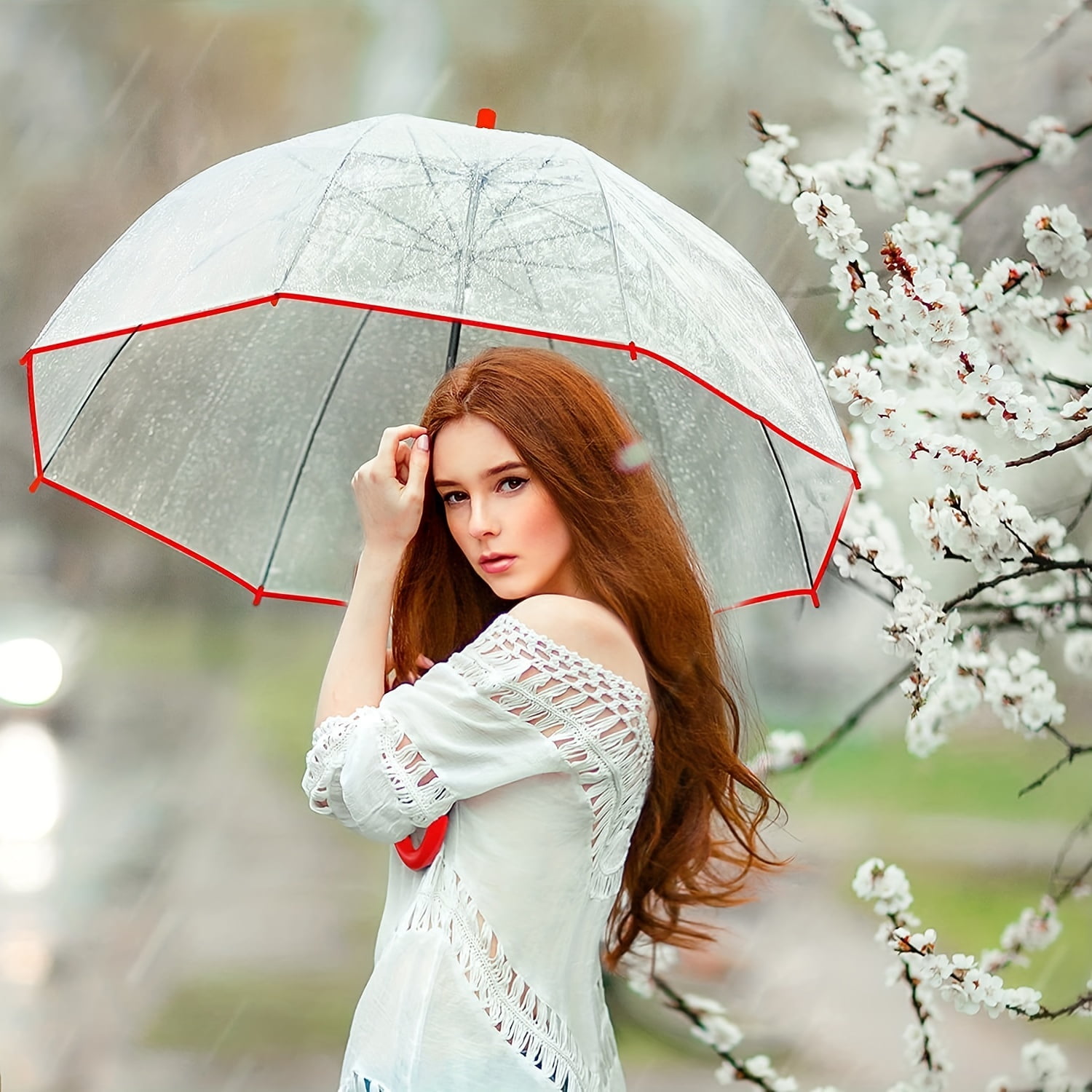 1 Pack Clear Dome Bubble Umbrella - See-Through, Rain & Windproof, Automatic Open, 47-Inch Wide Canopy - Perfect for Weddings, Prom, Graduation, Outdoor Events, Men, Women, All Ages