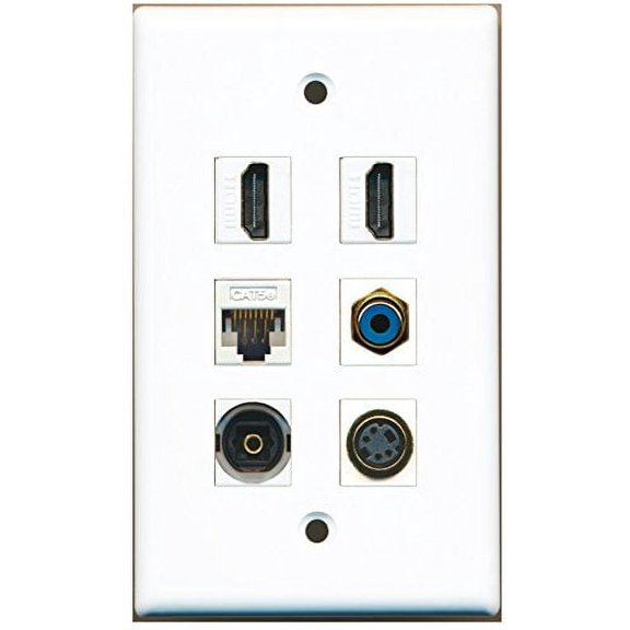 RiteAV - 2 HDMI 1 Port RCA Blue 1 Port S-Video 1 Port Toslink 1 Port Cat5e Ethernet White Wall Plate