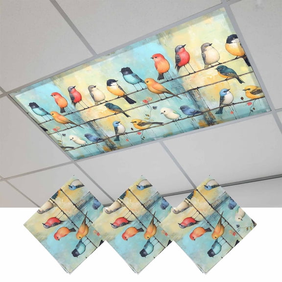 Colorful Birds Magnetic Fluorescent Light Covers for Ceiling Lights 2 x 4 Feet, Modern Oil Painting Art Spring Office Classroom Kitchen Drop Ceiling Light Covers Lighting Filters Shade Panel 3 Packs