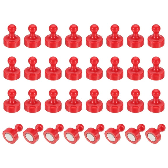 Uxcell 32pcs Magnets Push Pins, 1x0.8" Strong Fridge Magnets Magnetic Whiteboard Decorative Thumbtacks for Refrigerator Locker Calendar Office, Red