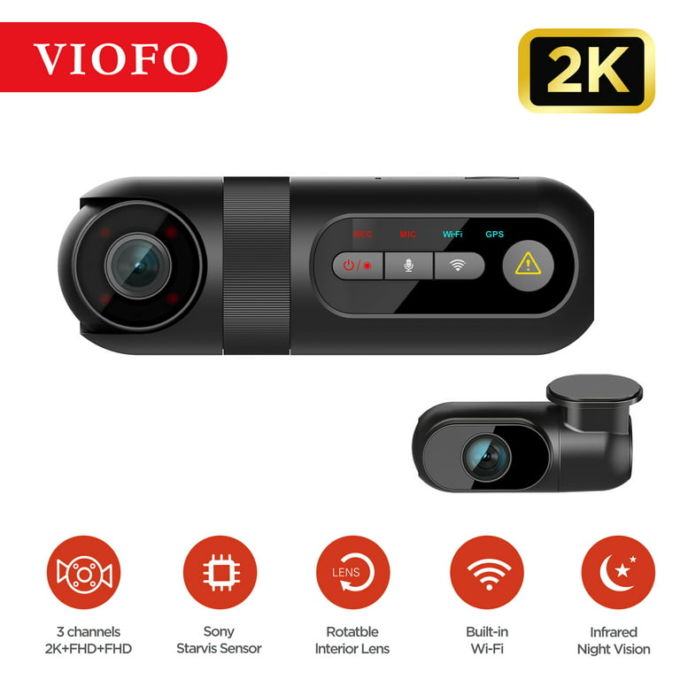 3 Channel 4K Dash Cam for Cars, 4K+2.5K Front and Rear Cabin,  1440P+1440P+1080P Triple Car Camera,Included 64GB Card, with GPS and WiFi  Wireless , IPS Screen,24 Hour Parking Mode, APP,Night Vision,WDR 