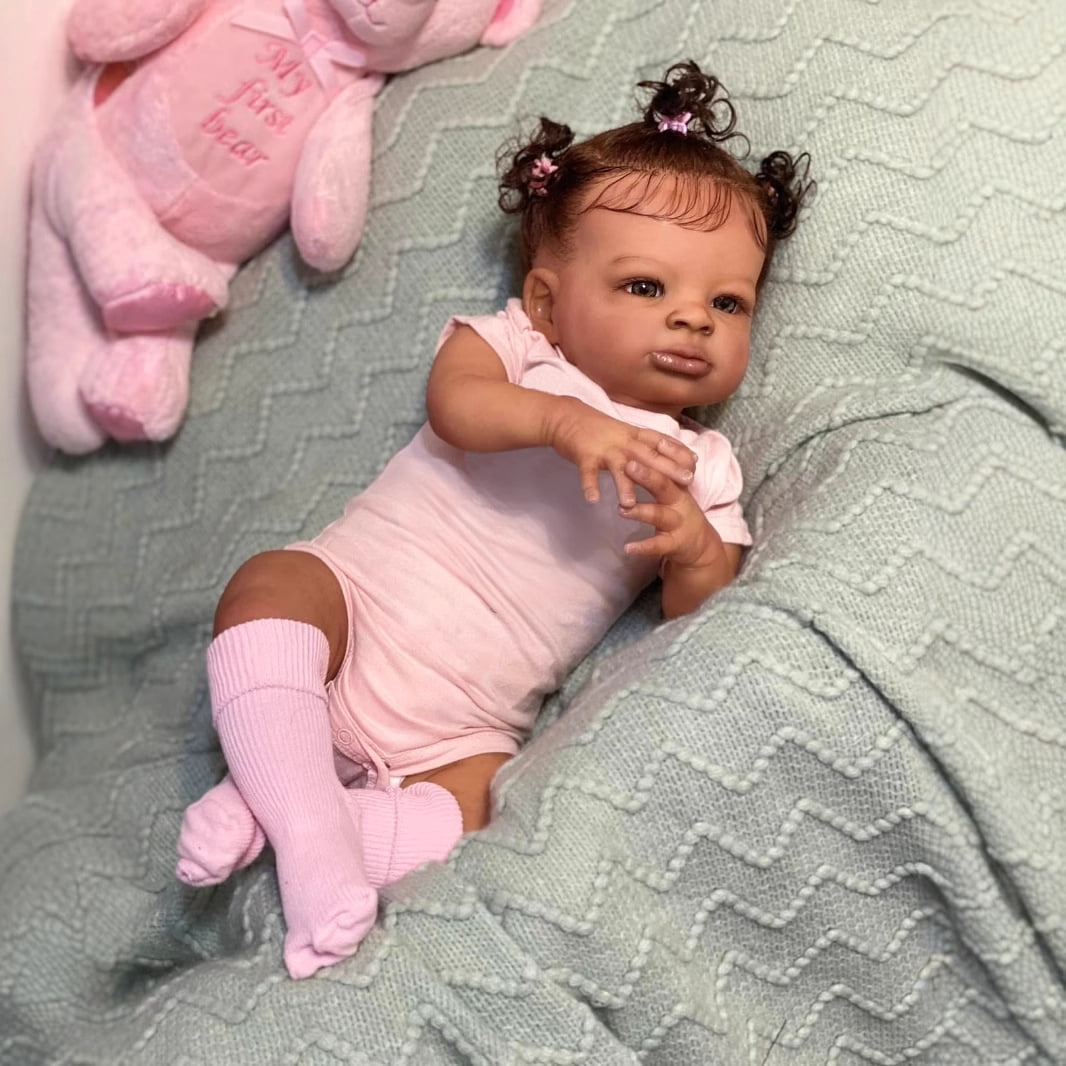 Realistic Reborn Baby Dolls Black Girl 20 Inch African American Newborn Baby Doll, Lifelike Weighted Soft Body, Gift for Kids  Age 3+
