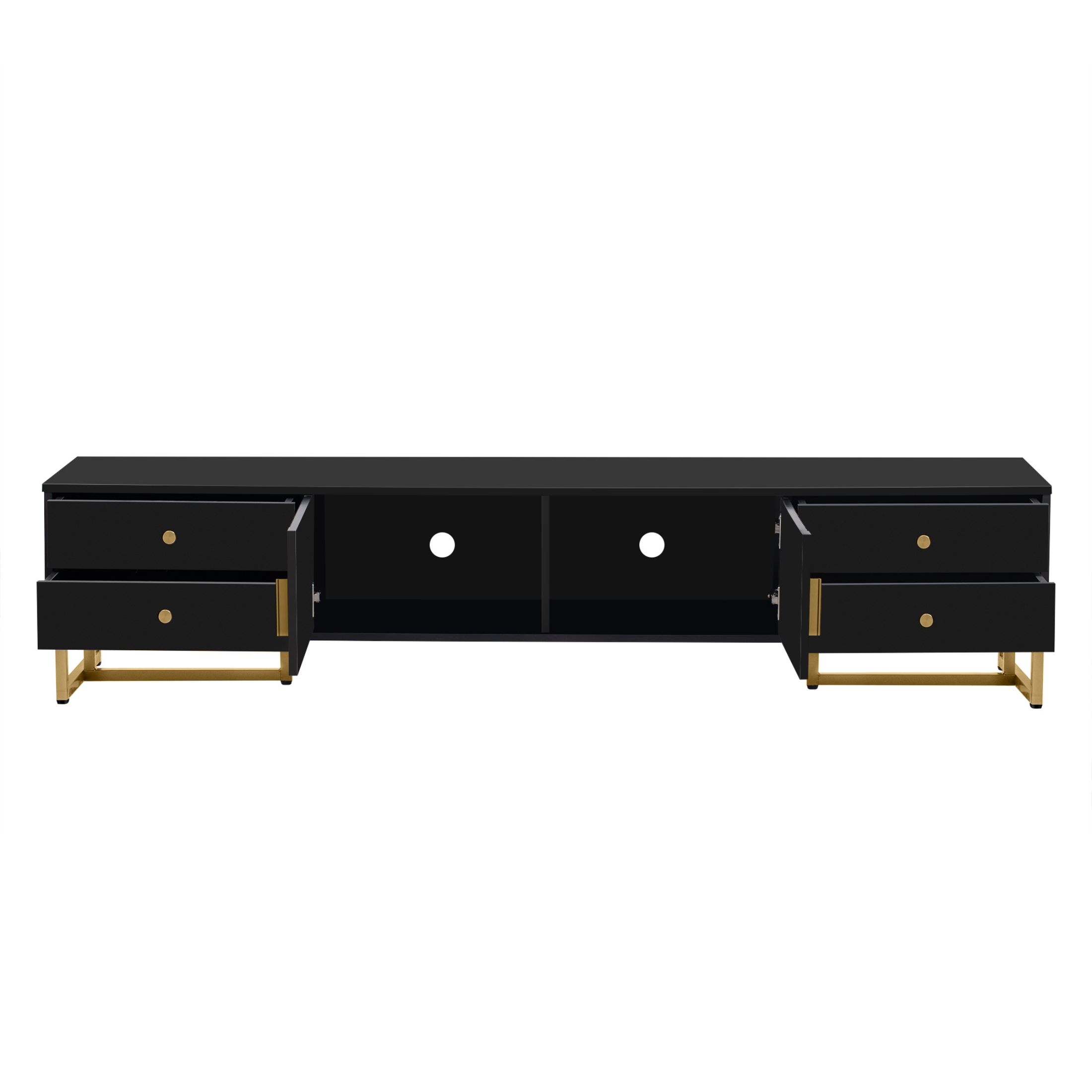 DEALTOPS Stylish TV Stand with 4 Drawers, Spacious Media Console with Metal Legs for TVs Up to 75'', Black
