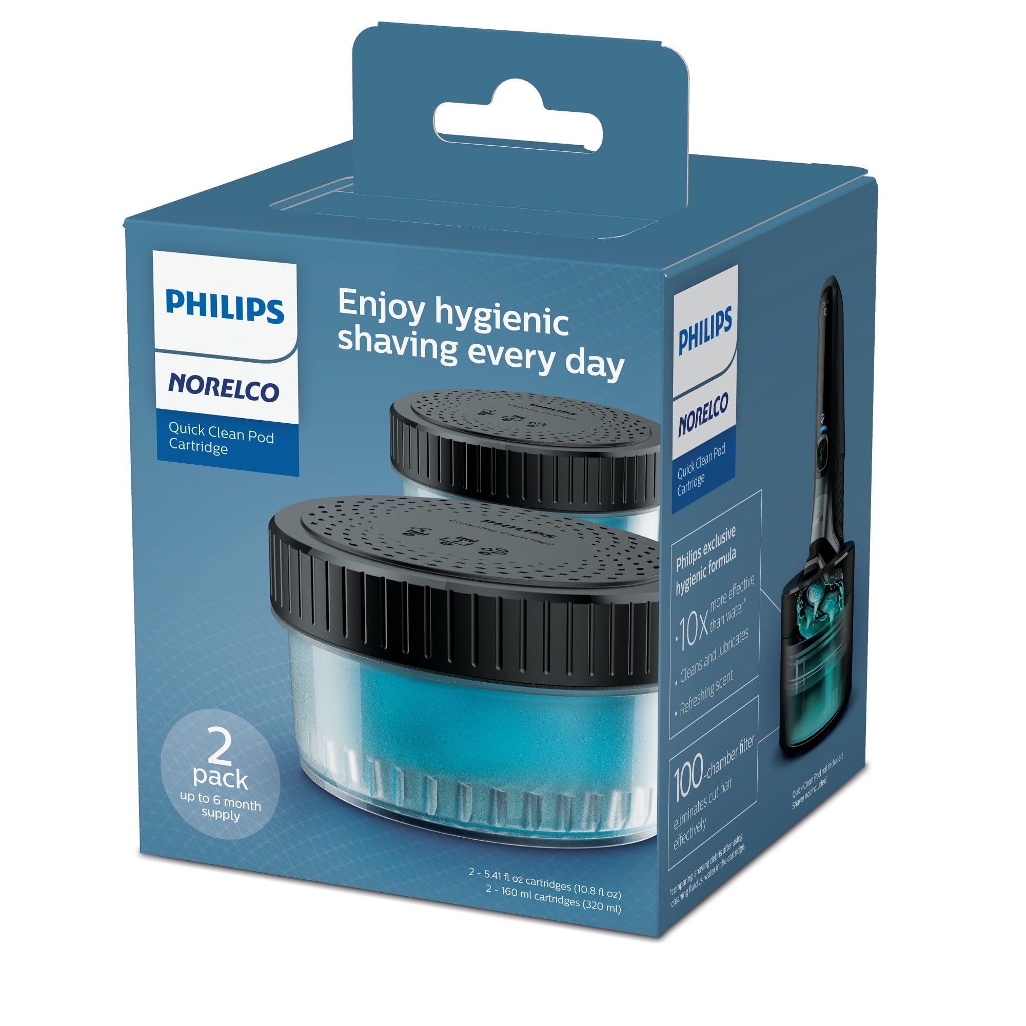 Philips Norelco Shaver Cleaner, Quick Clean Pod Cartridge, 2 Pack