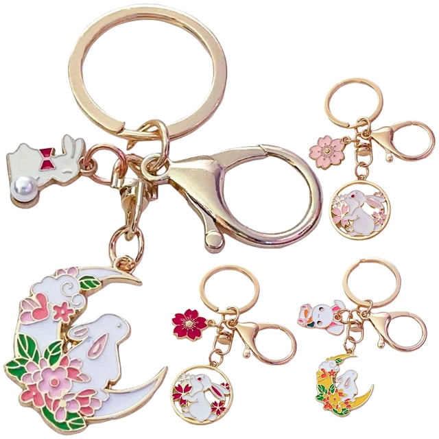 4 PCS Cherry Blossom Rabbit Keychain Keychain Keychain Keychain para bolso
