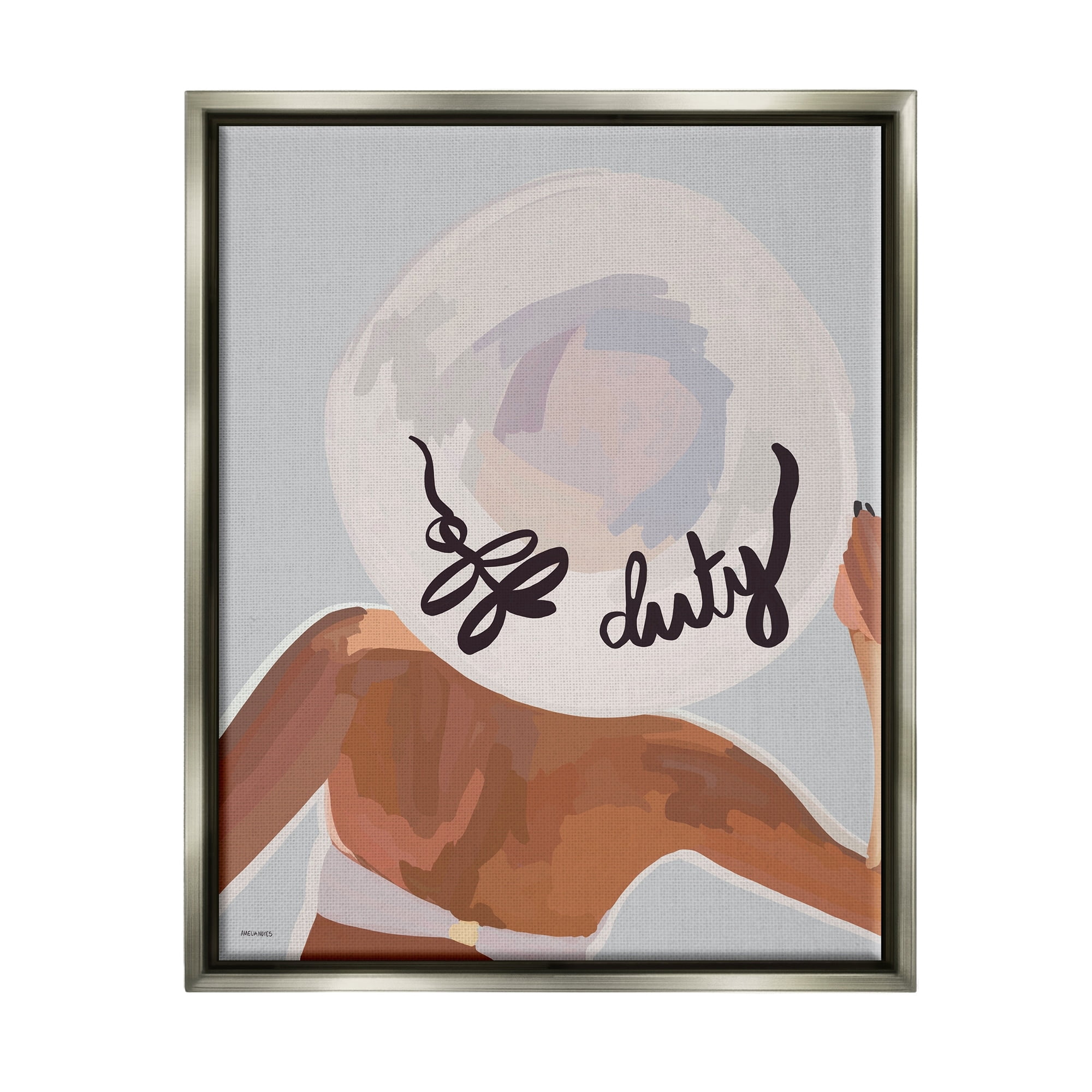 Stupell Industries Off Duty Relaxing Summer Vacation Beach Woman Graphic Art Luster Gray Floating Framed Canvas Print Wall Art, Design by Amelia Noyes