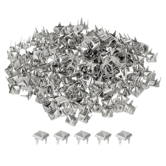 100 Pack Pyramid Rivets for Clothing, 4mm 4-Jaw Square Rivets, Silver Metal Pyramid Studs Handicraft