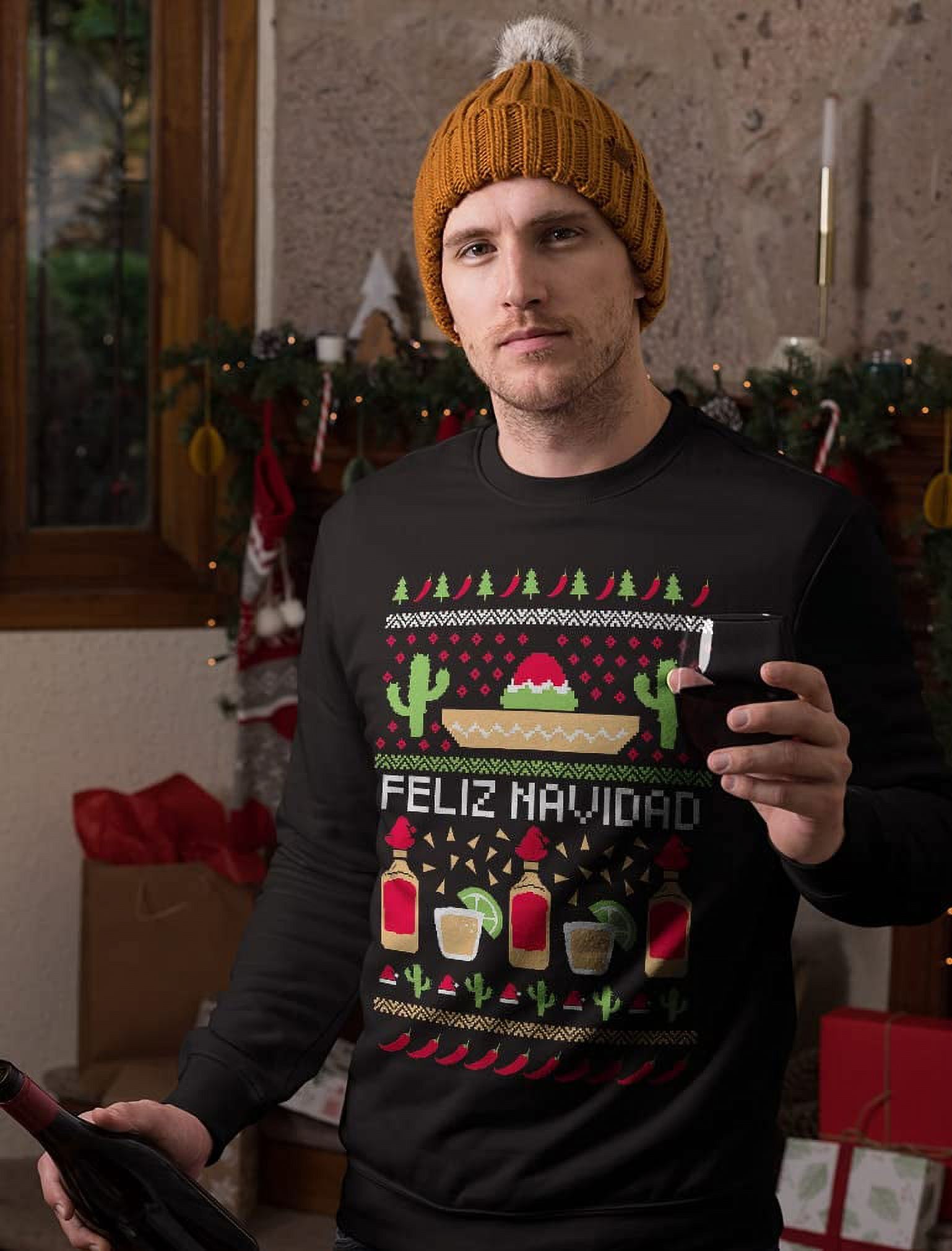 Tstars Mens Ugly Christmas Feliz Navidad Mexican Xmas Gift Christmas Gift Funny Humor Holiday Shirts Xmas Party Christmas Gifts for Him Sweatshirt. - image 2 of 6