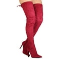 thumbnail image 3 of Women's Pointed Toe Thigh High Stiletto Heel Fashion Suede Boots Wine 7, 3 of 8