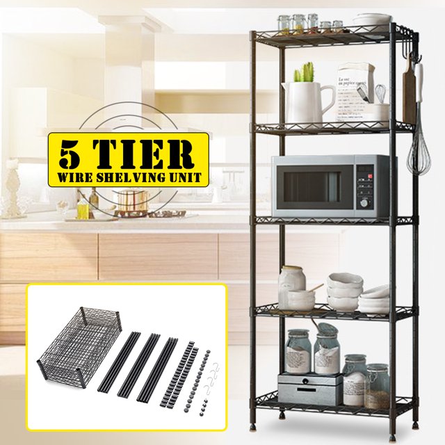 5-Wire Shelving Unit Steel Large Metal Shelf Organizer Garage Storage Shelves Heavy Duty Commercial Grade Utility Storage Metal Layer Rack For Garage Kitchen Office