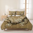 thumbnail image 3 of Quilts Full Size Bedding Set, Plum Blossom Lightweight Quilted Comforter, Vintage Zen Flower Tree Branch Brown Floral Soft Reversible Bedspread Coverlet with Pillow Covers for All Season, 78" x 90", 3 of 9