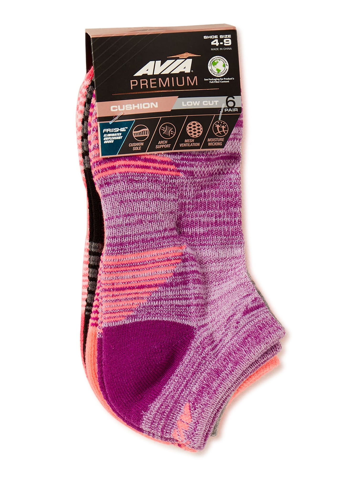 Avia Women's Premium Cushioned Low Cut Socks, 6-Pack