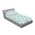 thumbnail image 2 of Ambesonne Floral Fitted Sheet & Pillow Sham Set, Birds Hearts Flowers, Twinxl, Teal White Red, 2 of 2