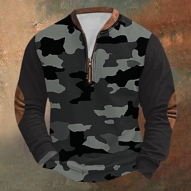 Blusas y camisas de manga larga con cuello redondo para hombre, sudadera con capucha de cuello redondo con cremallera y estampado, sudaderas de manga larga, blusa de poliéster para hombre