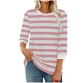 thumbnail image 2 of HongQid Womens 3/4 Sleeve Striped Crewneck T-Shirts Color Block Short Sleeve Tops Casual Basic Tee, 2 of 5
